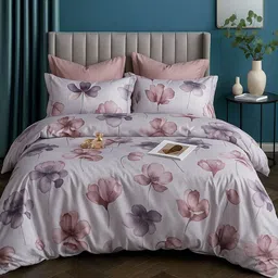 Homio Furnishings Private Limited Blush Bloom Pink Floral Printed Fitted King Duvet Cover-picture-27