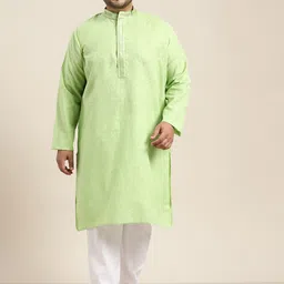 SOJANYA PLUS Size Men Green Solid Pastels Pure Cotton Kurta-picture-25