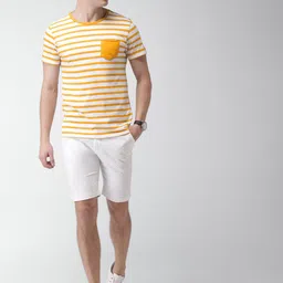 Mast & Harbour Men Mustard Yellow & White Striped Round Neck T-shirt-picture-38