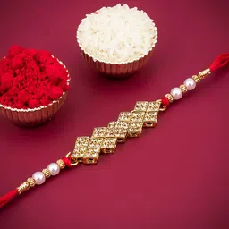 Sukkhi Rakhi Men Gold-Plated Red & White Stone-Studded Rakhi With Roli Chawal & Greeting Card-picture-35