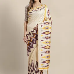 Saree mall Cream-Coloured & Burgundy Woven Design Saree-image-2