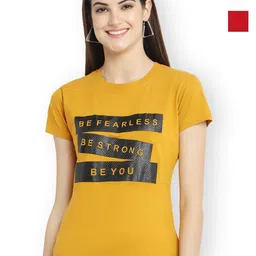 Fabflee Women Multicoloured 3 Printed V-Neck Extended Sleeves Applique T-shirt-image-39