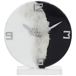 CHRONIKLE White Embellished Contemporary Round Shaped Table Clock-image-99