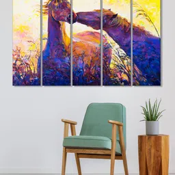 999Store Set of 5 White & Violet Printed Horses Framed Wall Art-image-98