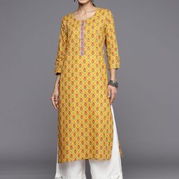 Varanga Women Yellow & Coral Floral Printed Floral Kurta-picture-31