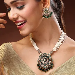 ADIVA Gold-Plated Kundan Stone Studded & Pearls BeadedJewellerySet-picture-49
