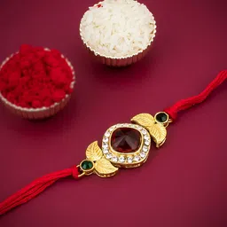 Sukkhi Rakhi Men Gold-Plated Maroon & White Stone-Studded Rakhi With Roli Chawal & Greeting Card-picture-48