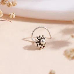Zavya Women 925 Sterling Silver & White Oxidised Studded Nose Pin-picture-24