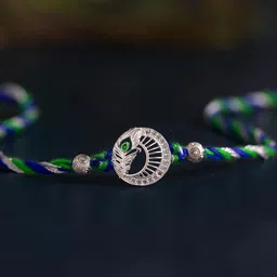 Voylla Graceful Silver Mor Pankh Designer Stone Studded Thread Rakhi-picture-52
