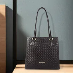 Hidesign Black Woven Design Leather Structured Shoulder Bag-picture-39