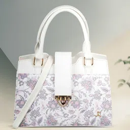 Mochi White & Purple Floral Printed PU Structured Handheld Bag-picture-44