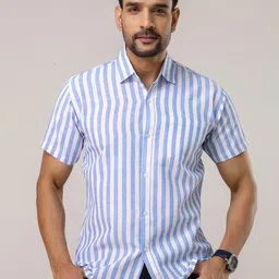 AUZAAI COLLECTION Vertical Striped Spread Collar Khadi Cotton Casual Shirt-picture-10