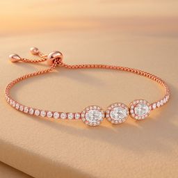 Rubans 18K Rose Gold Plated Cubic Zirconia Studded Adjustable Pull Chain Bracelet-picture-14