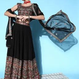 Kvsfab Black Embroidered Sequinned Ready to Wear Lehenga & Blouse With Dupatta-picture-28