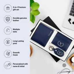 Smart Leather Wallet Personalized Combo For Men - Blue image 2