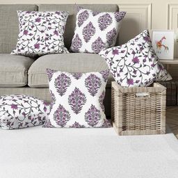 Trance Home Linen Mauve & White Set of 5 Floral Square Cushion Covers-picture-17