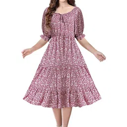 TOOCHKI Round Neck Cuffed Sleeves Floral Print Fit and Flare Dress-picture-28