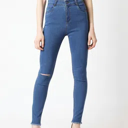 Miss Chase Women Blue Skinny Fit High-Rise Slash Knee Jeans-picture-40