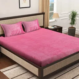 Myntra Elegant Homes Pink Woolen 300 TC Fitted Double King Bedsheet Set - 2.50 m x 2.25 m-picture-21