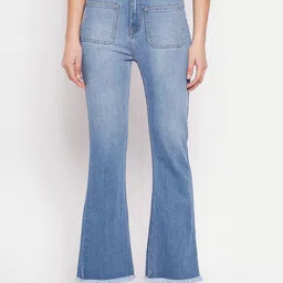 Madame Women Frayed Hem Light Fade Cotton Bootcut  Jeans-picture-29