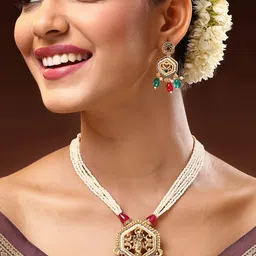 ADIVA 22K Gold-Plated Lord Krishna Kundan-Studded & Pearls Beaded Jewellery Set-picture-26