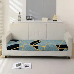 HOKIPO Blue & Black Printed Polyester 3 Seater Sofa Seat Cover-image-51