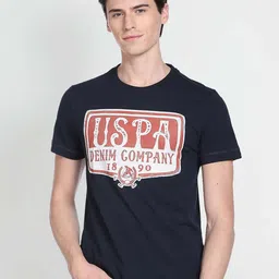U.S. Polo Assn. Denim Co. Men Navy Blue Typography Printed Applique T-shirt image 1