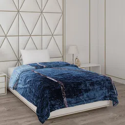 Monte Carlo Blue & Black Abstract Printed Mild Winter 550 GSM Single Bed Blanket-picture-18