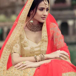 Fusionic Embroidered Semi-Stitched Lehenga & Unstitched Blouse With Dupatta-image-93