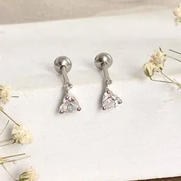 Boldiful Sterling Silver-Plated Cubic Zirconia Studded Heart Shaped Drop Earrings-picture-22