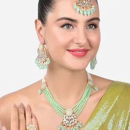 Zaveri Pearls Gold-Plated Kundan-Studded & Pearl Beaded Jewellery Set-picture-34