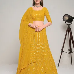 Fusionic Embroidered Mirror Work Shibori Semi-Stitched Lehenga & Blouse & Dupatta-picture-38