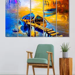 999Store Set of 5 Yellow & Blue Printed Two Boat Framed Wall Art-picture-26