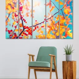 999Store Set of 5 Yellow & Orange Printed Leaves Framed Wall Art-picture-12