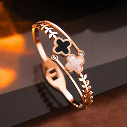 Jewels Galaxy Women Rose Gold-Plated Stainless Steel Mother of Pearl Bangle-Style Bracelet-image-94