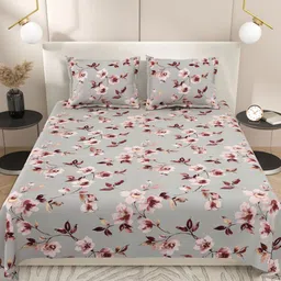 Myntra Elegant Homes Grey & Pink Floral 220 TC King Bedsheet with 2 Pillow Covers-picture-32