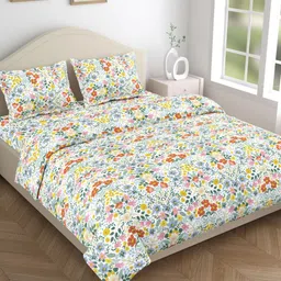 haus & kinder White & Pink Floral 144 TC Cotton King Bedsheet Set 2.75 m x 2.75 m-picture-33