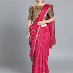 Ethnovog Cotton Blend Embroidered Saree With Stitched Blouse-picture-14