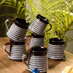 Unravel India Set of 6 Off-White & Brown Ceramic Coffee Mugs-picture-32