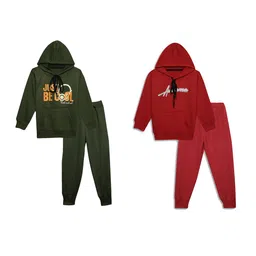 VIMAL JONNEY Kids Pack Of 2 Printed Hooded Cotton Fleece Sweatshirt With Joggers-image-43