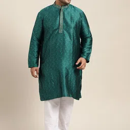 SOJANYA PLUS Men Teal Green Ethnic Motifs Embroidered Thread Work Kurta-picture-36