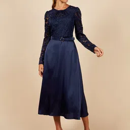 Little Mistress Lace & Satin A-Line Midi Dress with Belt-picture-14