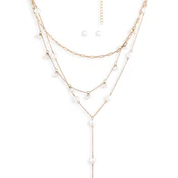 AMI Gold-Plated & White Pearl Beaded Contemporary Layered Jewellery Set-picture-33