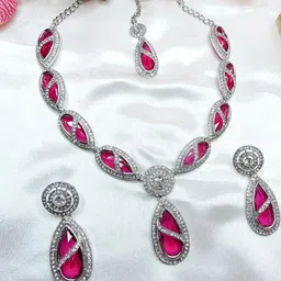 VATSALYA creation Alloy Gold- plated Ruby Red Jewellery Set-image-46
