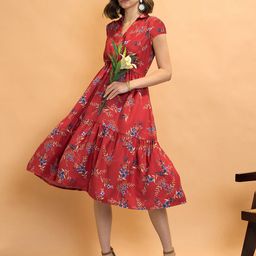 CORSICA Floral Print Faux Wrap Tiered A-Line Midi Dress-picture-45
