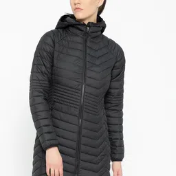 Columbia Women Black Solid Powder Lite Mid Hooded Hiking Jacket-picture-41