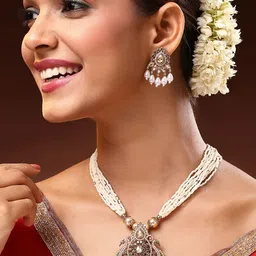 ADIVA Gold-Plated Stones Studded & Beaded Jewellery Set-image-91