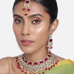 Peora Magenta & White Gold Plated Crystal Jewellery Set-picture-42