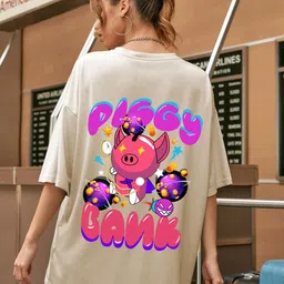 CHKOKKO Graphic Printed Round Neck Drop-Shoulder Sleeves Oversized T-shirt-image-3