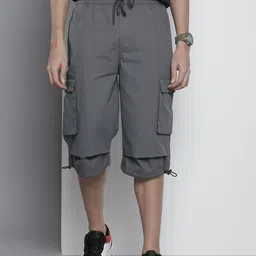 The Indian Garage Co Men Grey Loose Fit Cargo Shorts-picture-31